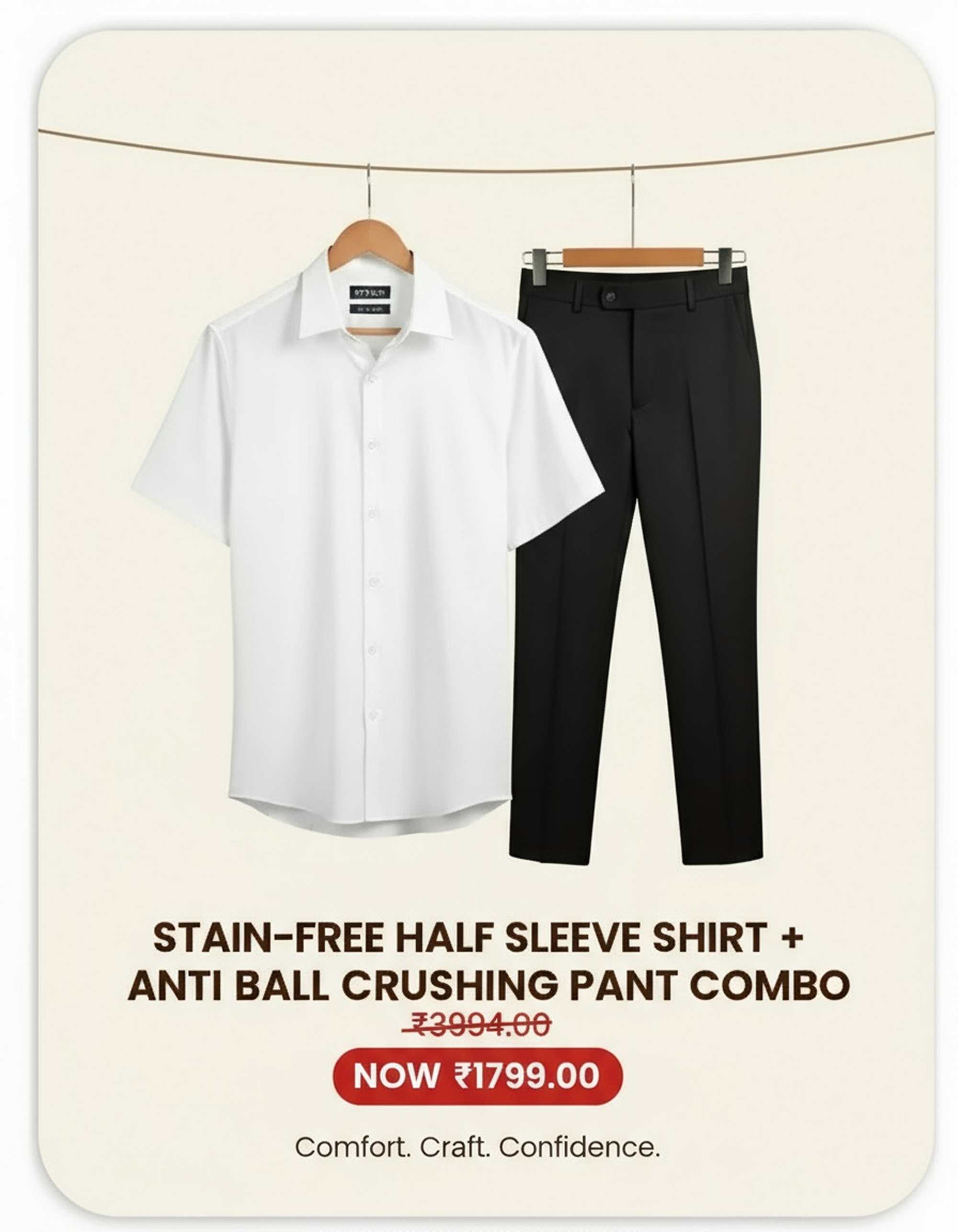 Stain-Free Shirt (Half Sleeve) + Anti-Ball Crushing Pant Combo